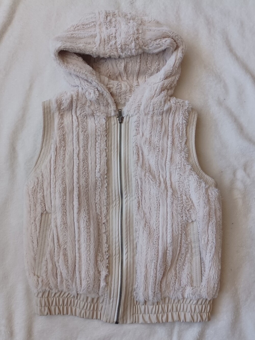 Maurices Plush Hooded Vest in Light Cream